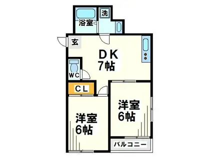 ル・サンミル(2DK/1階)の間取り写真