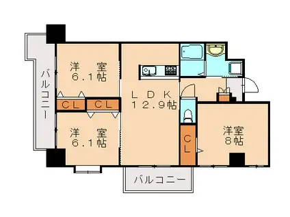 サンシャイン.プリンセス青山(3LDK/11階)の間取り写真