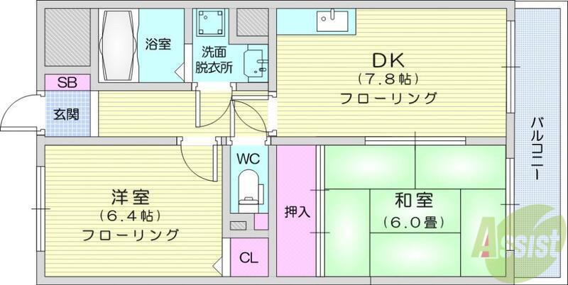 ライオンズマンション南仙台第2(2DK/3階)の間取り写真