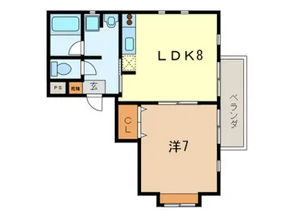 ブルーベイKAMIFUKUOKA5(1LDK/2階)の間取り写真