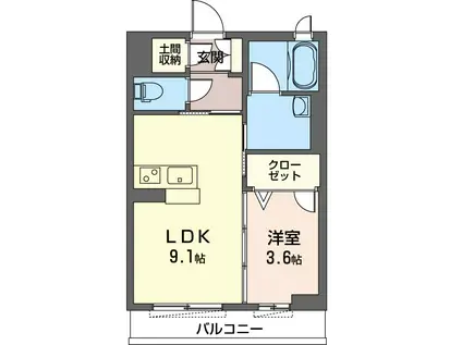 グランディールIV(1LDK/1階)の間取り写真
