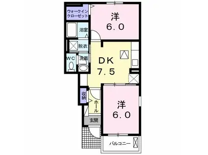 ルーベル鴨島C(2DK/1階)の間取り写真