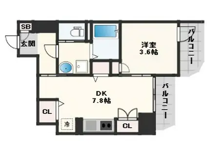 ALZA北浜(1DK/6階)の間取り写真