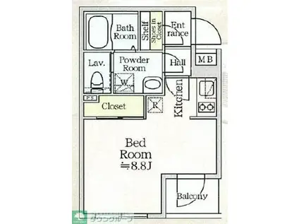 アイルプレミアム月島ドゥーエ(ワンルーム/1階)の間取り写真