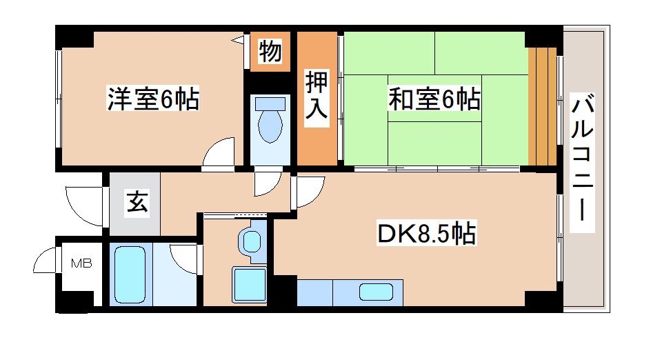 ミモザの館(2DK/2階)の間取り写真