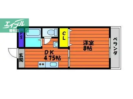 アースウェル(1DK/3階)の間取り写真