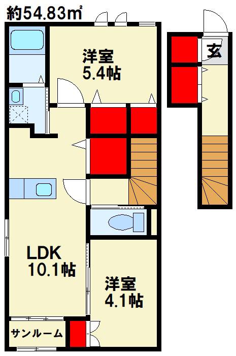 ルミナーレ上上津役(2LDK/2階)の間取り写真