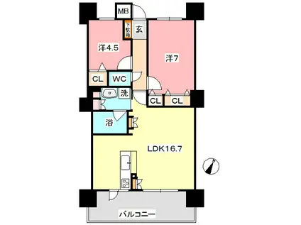 ポレスター中庄リーモ(2LDK/6階)の間取り写真