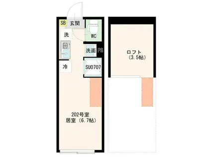 ハーモニーテラス多摩川二丁目(ワンルーム/2階)の間取り写真