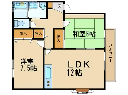 ガーデンスクエア伊丹(2LDK/2階)の間取り写真