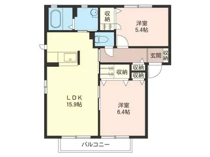 フォクシーズA棟(2LDK/1階)の間取り写真