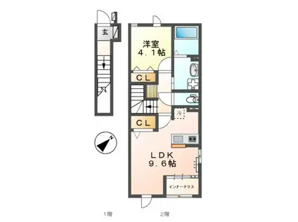 リバーサイド(1LDK/2階)の間取り写真