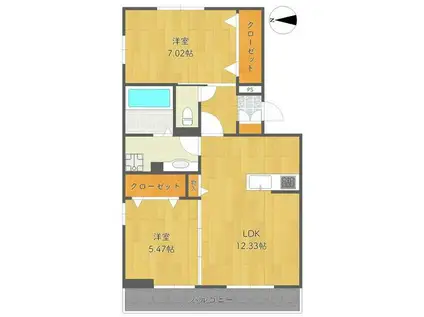 プレジデント秋II(2LDK/2階)の間取り写真