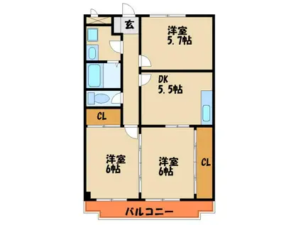 フォーレ・ヤマダ(3DK/3階)の間取り写真