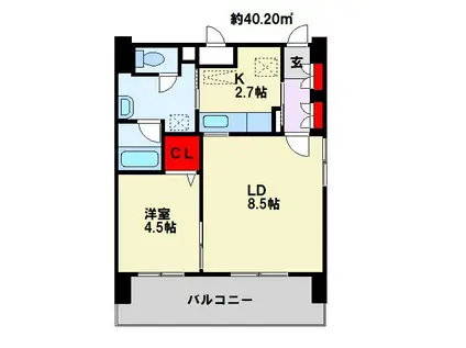 秋桜中間(1LDK/5階)の間取り写真