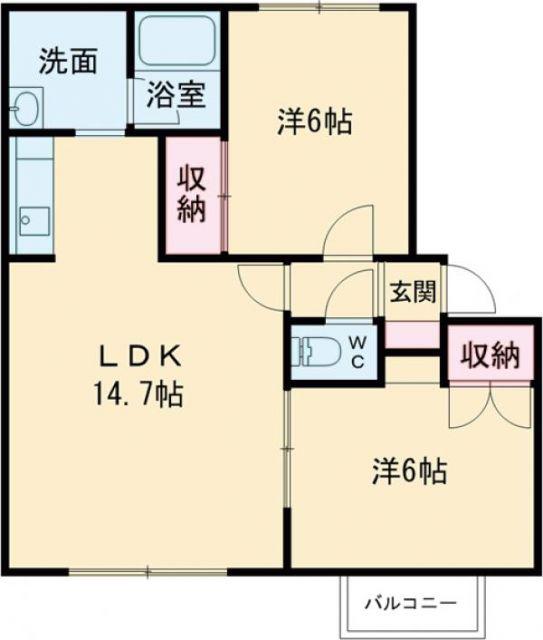 フリューゲル(2LDK/2階)の間取り写真