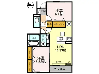 パークス塩屋(2LDK/1階)の間取り写真