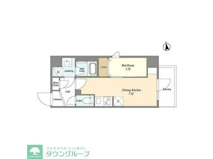 グランカーサ上野松が谷(1DK/3階)の間取り写真