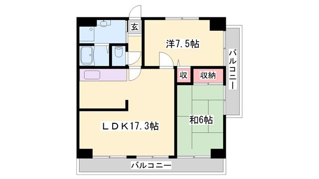 ハッピーライフ・フジ(2LDK/4階)の間取り写真