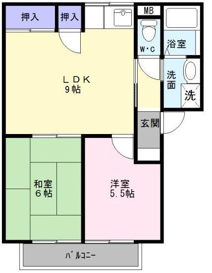 ラコートオオトリ(2LDK/2階)の間取り写真