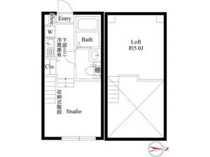 ハーモニーテラス千住緑町(ワンルーム/1階)の間取り写真