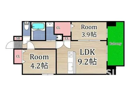 グランステディ城東中央(2LDK/5階)の間取り写真