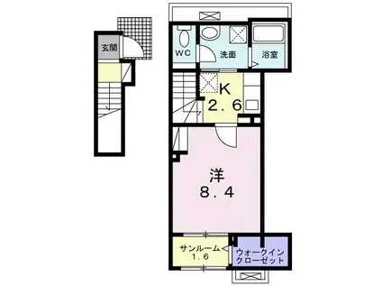 セントフルール(1K/2階)の間取り写真