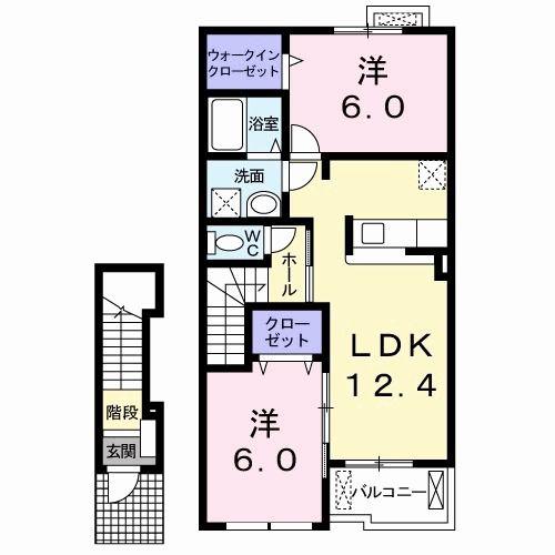 サニープレイスB(2LDK/2階)の間取り写真