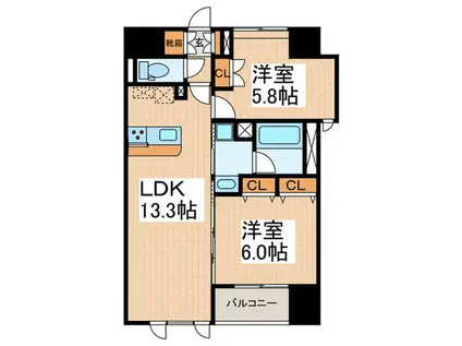 ラフィネスサマン(2LDK/8階)の間取り写真