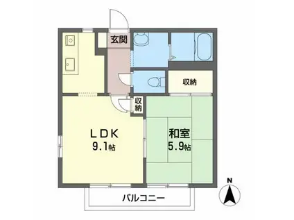 プロシード笹谷D(1LDK/2階)の間取り写真