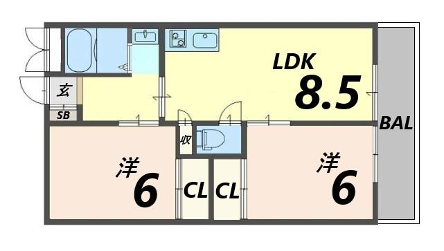 グランツ武庫川(2LDK/3階)の間取り写真