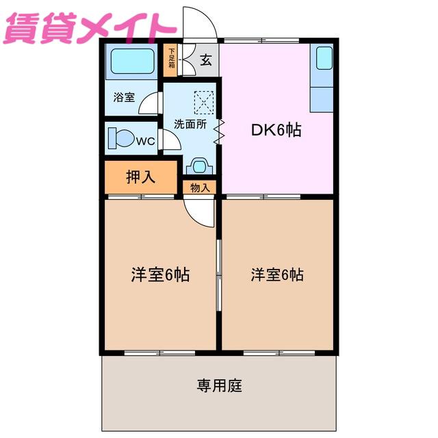 ユーサレム(2DK/1階)の間取り写真
