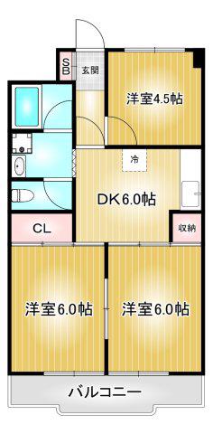 平安フジハイツ(3DK/6階)の間取り写真