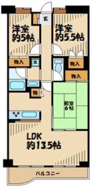 ブルームライフ向ヶ丘遊園(3LDK/2階)の間取り写真