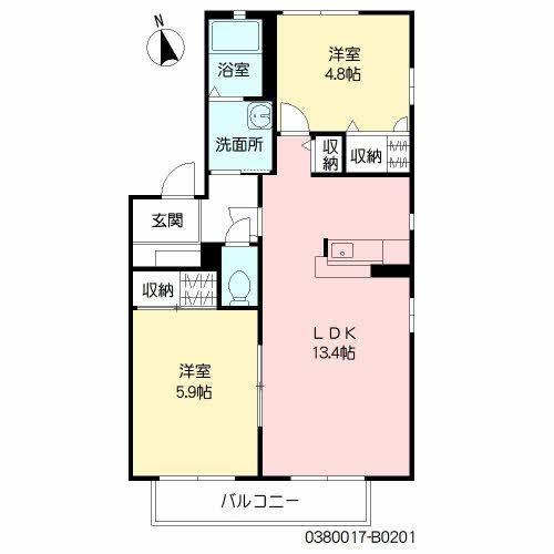 クレストタウンB(2LDK/2階)の間取り写真
