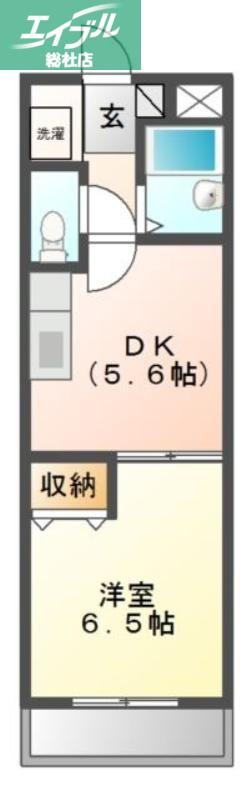 ハピネスK2番館(1DK/2階)の間取り写真