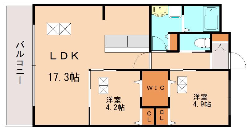 RENACE福間駅前B棟(2LDK/2階)の間取り写真