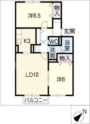 ラ・セジュール(2LDK/2階)の間取り写真