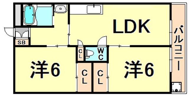 グランツ武庫川(2LDK/3階)の間取り写真