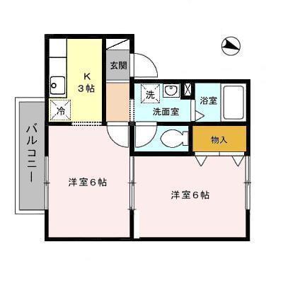 ハイカムール鷹清水A(2K/2階)の間取り写真