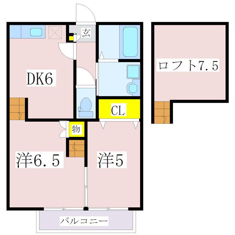 メゾネット田上(2DK/2階)の間取り写真