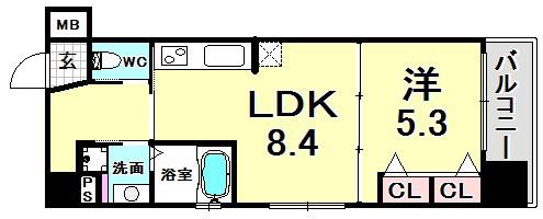 プリオーレ三宮(1LDK/5階)の間取り写真