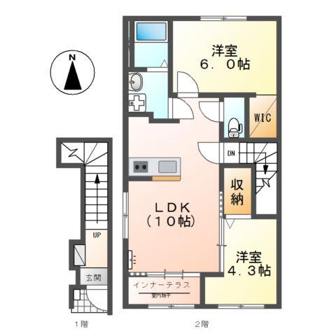 あま市下萱津アパート(2LDK/2階)の間取り写真
