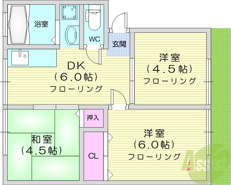 サンハイツ門暮A(3DK/1階)の間取り写真