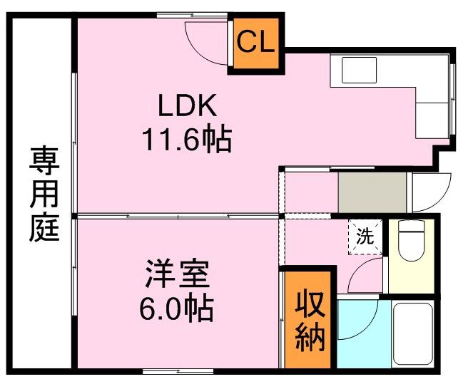 シティーフォレスト上竜尾(1LDK/1階)の間取り写真