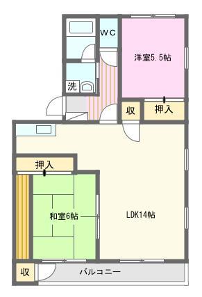プレステージ高丘(2LDK/3階)の間取り写真