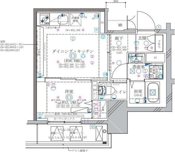 ディアレイシャス東別院II(1DK/7階)の間取り写真