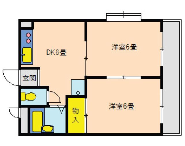 メゾン長尾(2DK/2階)の間取り写真