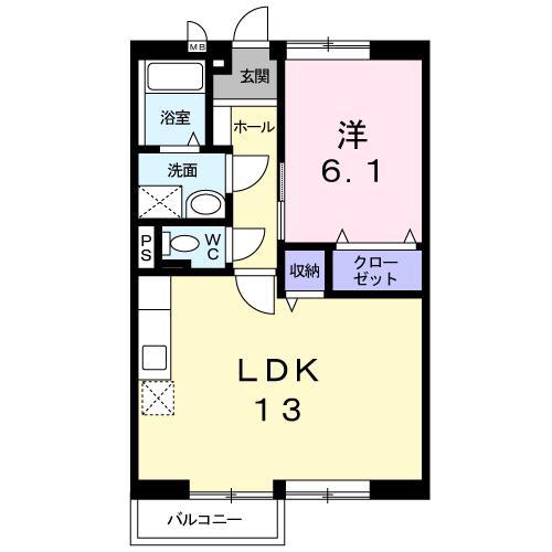 メゾン甘楽 A(1LDK/2階)の間取り写真