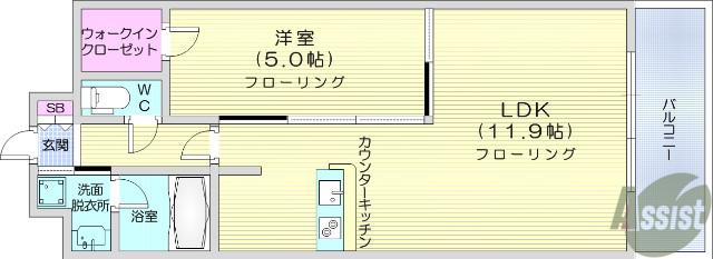 パークヒルズ榴岡(1LDK/1階)の間取り写真